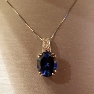 Zales simulated blue sapphire white gold necklace
